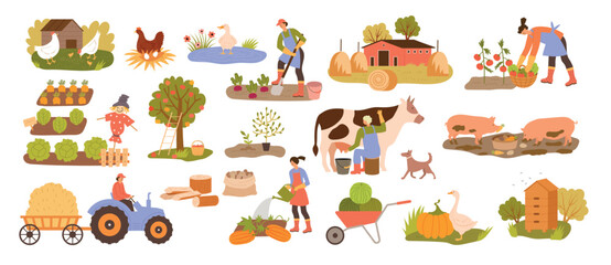 Village area. Rural items for farm lifestyle gardening recent vector pictures set in flat style © ONYXprj