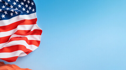 Obraz premium A close-up of a waving American flag against a clear blue background.
