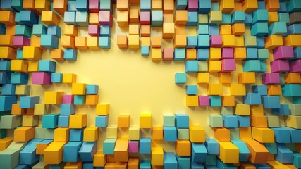 Background made up of small colored cubes with varying sizes and shapes, small cubes, varied size and shape, unique design