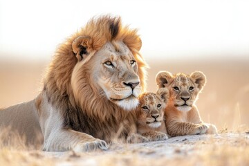 Obraz premium A safari scene in Serengeti National Park, with a lion pride resting in the shade and the vast savanna stretching into the horizon