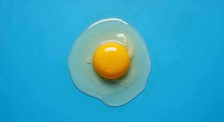 Cracked egg against a blue background. Egg white and yolk