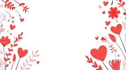 Obraz premium Celebrate Love: Red Hearts, Flowers and Leaves Design; Romantic Floral Frame for Valentine's Day