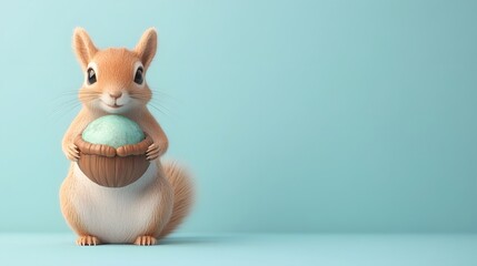 Fototapeta premium Charming Squirrel Cradling an Acorn-Shaped Globe in a Clay Art Style 3D