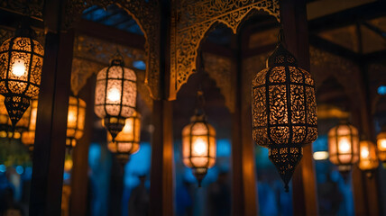 Ornate Arabic Lanterns Illuminate a Decorated Space
