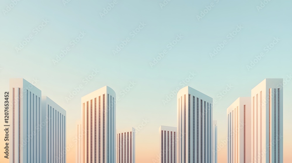 Aufkleber abstract geometric skyscrapers with clean lines and soft gradients in minimal urban design 3d