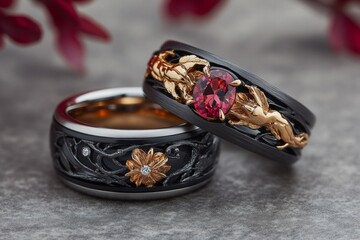 A stunning zodiac-inspired wedding ring set, featuring gemstones representing astrological signs