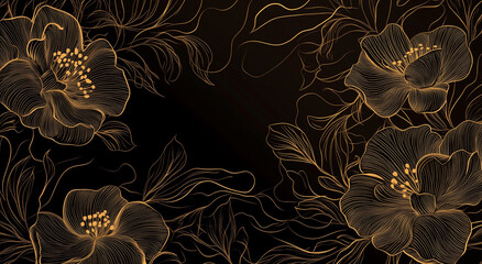 Elegant Golden Floral Design With Black Background