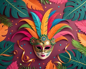 carnival mask with feathers and plants