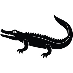 A minimal crocodile shape with a long body and simple teeth, vector design.