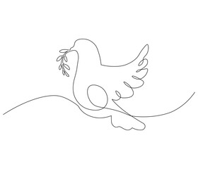 Continuous one line drawing of pigeon. Bird symbol of peace and freedom. Single line drawing illustration of flying dove. style Concept vector art. Doodle line illustration.