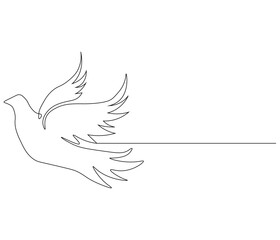 Obraz premium Continuous one line drawing of pigeon. Bird symbol of peace and freedom. Single line drawing illustration of flying dove. style Concept vector art. Doodle line illustration.