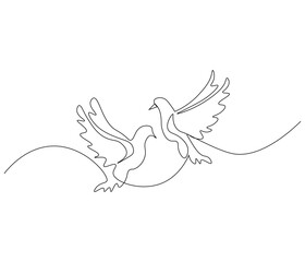 Fototapeta premium Continuous one line drawing of pigeon. Bird symbol of peace and freedom. Single line drawing illustration of flying dove. style Concept vector art. Doodle line illustration.