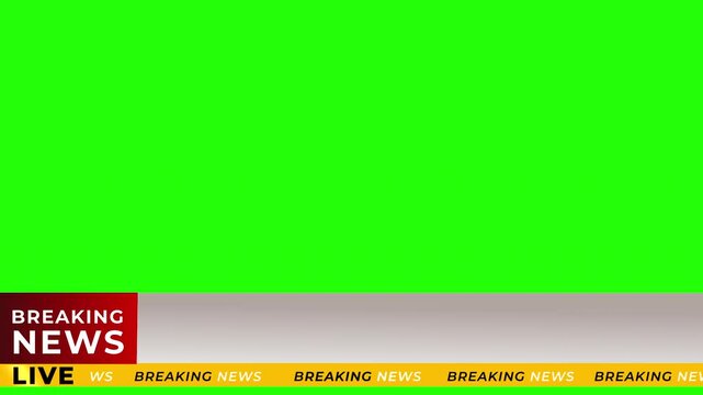 Breaking News - Lower third live breaking news brackground green screen and seamless looping ticker with blank text boxes.