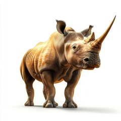 Fototapeta premium A rhino with a horn on its head stands in front of a white background