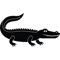 A minimal crocodile shape with a long body and simple teeth, vector design.