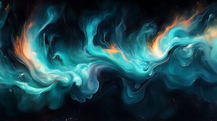 Abstract Teal and Orange Swirling Nebula Art