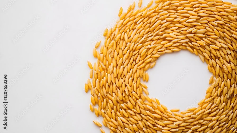 Poster spiral of golden rice grains creating abstract pattern