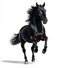Fototapeta premium A black horse is running on a white background