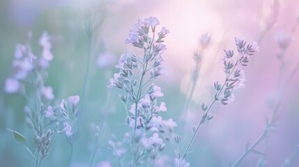 Obraz premium Soft, hazy bokeh in lilac and mint, ethereal and calming, dreamy background design 