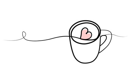 continuous one line drawing of love cup. vector