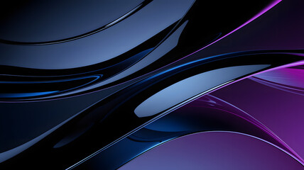 A sleek and futuristic abstract digital background featuring intersecting glossy curves and flowing lines in shades of deep blue, black, and vibrant purple