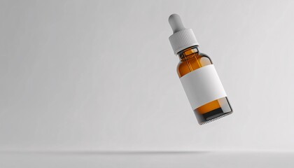 Minimalist dropper bottle mockup featuring a blank white label for customizable branding and product presentation. Ideal for showcasing designs in a clean and modern aesthetic.