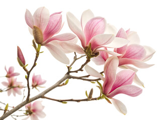 A photo featuring a branch of pink flowered magnolia