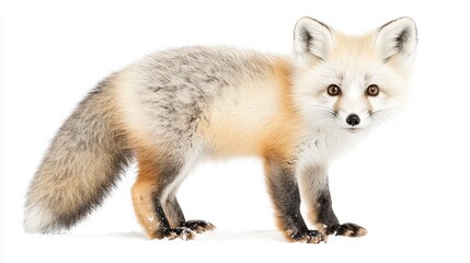 Obraz premium Adorable Young Fox with Fluffy Fur on White Background