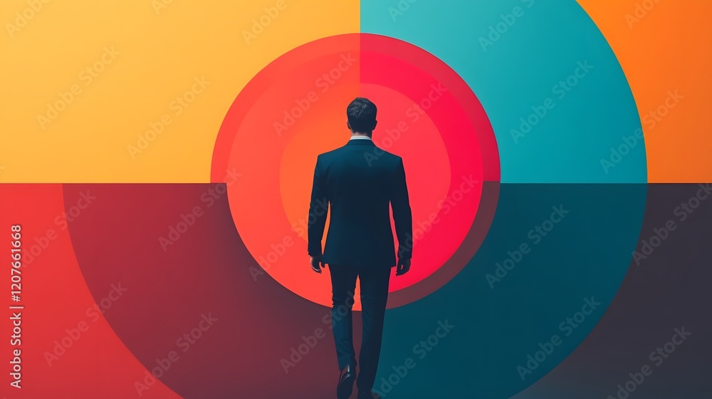 Poster businessman navigating digital data visualization for informed strategies and business insights