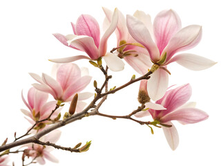 A photo featuring a branch of pink flowered magnolia