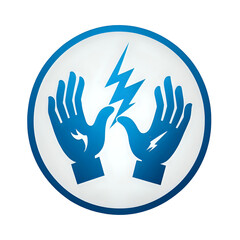 Fototapeta premium High-voltage warning symbol; graphic design element depicting two hands and a lightning bolt. Ideal for safety manuals and presentations.