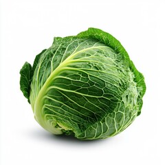 Fototapeta premium A large green cabbage sits on a white background