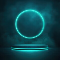 Futuristic Neon Circle and Platform Display Background