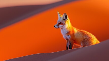 Fototapeta premium Majestic Red Fox Sitting on Vibrant Sand Dunes at Sunset