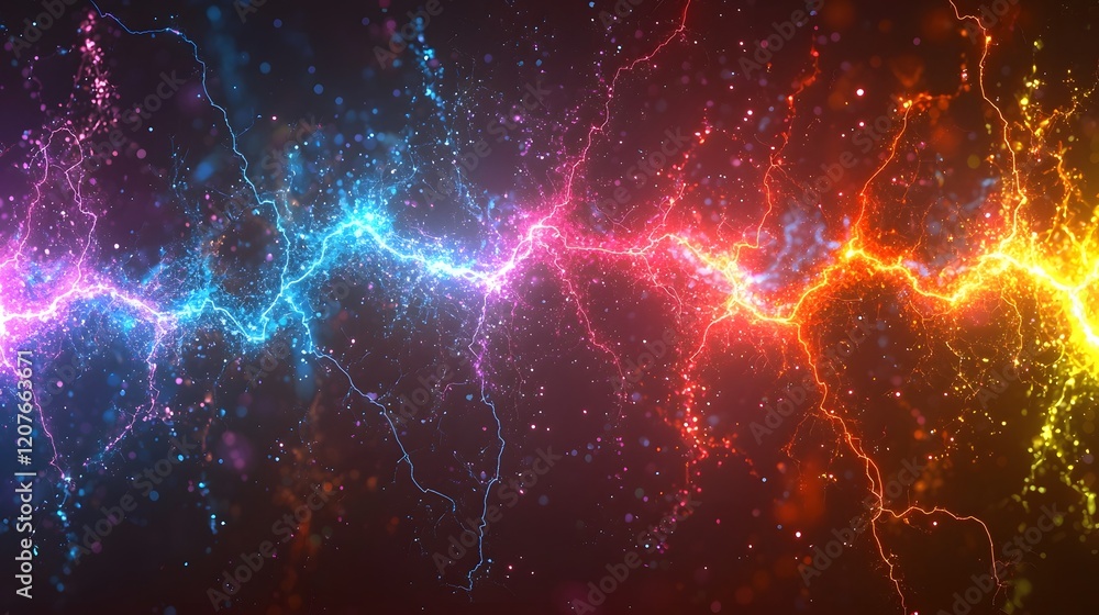 Fototapete Electrifying multicolored sparks branching out in sharp lightning like patterns on a clear background perfect for futuristic design elements digital art or technology related projects