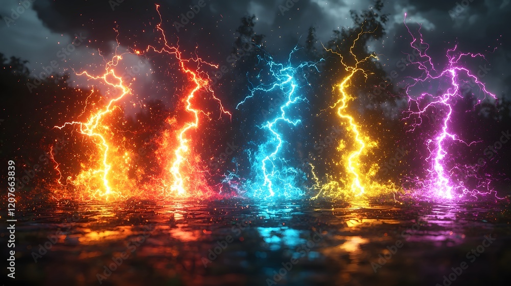 Aufkleber stunning display of glowing multicolored electric sparks and lightning bolts in a dynamic futuristic