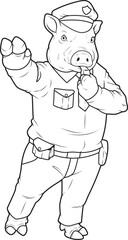 Pig Cop Whistle Police Animal Vector Graphic Art Illustration