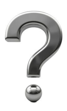 Silver question mark with a sphere on a transparent background