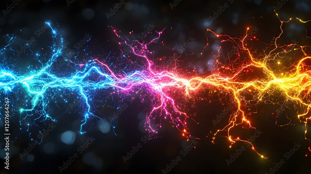 Aufkleber Dazzling multicolored electrical sparks glowing and branching out in an abstract futuristic design against a transparent background