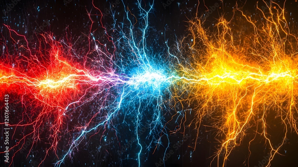 Aufkleber Electrifying multicolored sparks with sharp lightning like branching patterns isolated on a transparent background for high energy designs and digital effects