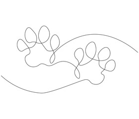 Continuous one line drawing of footprint pet, dog or cat. Paw prints. Single line drawing illustration of Foot marks . style Concept vector art. Doodle line illustration.