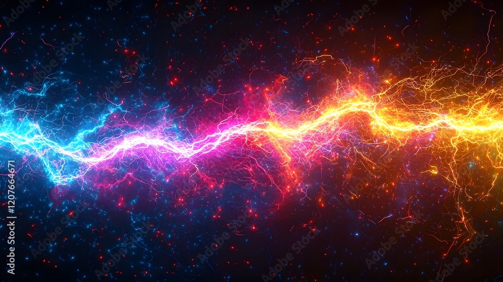 Aufkleber vibrant branching electrical sparks in a dynamic multicolored display set against a transparent back