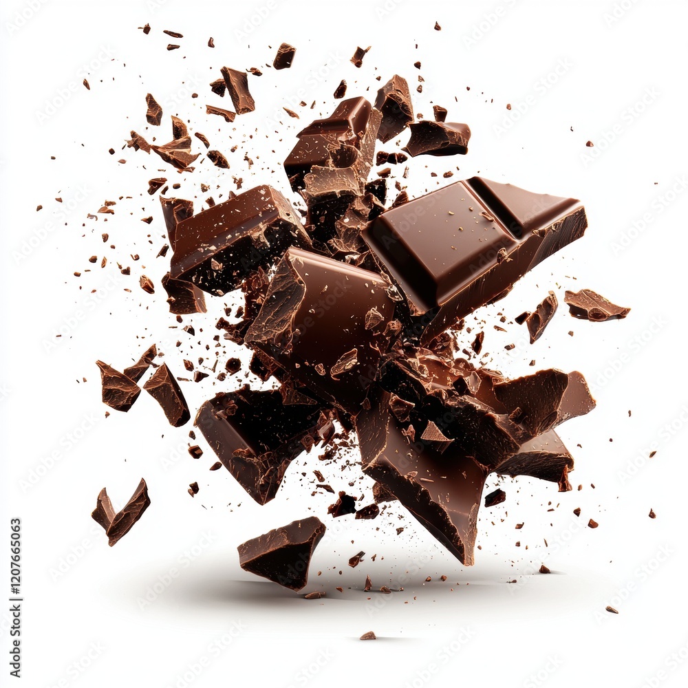 Poster a chocolate bar has been smashed into pieces, creating a messy and chaotic scene
