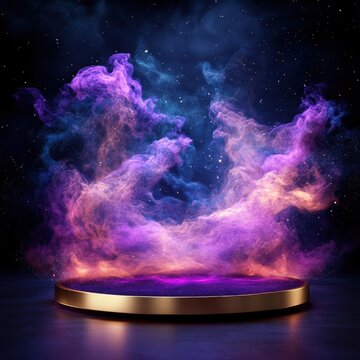 Cosmic Nebula Display: Glowing Purple and Pink Energy Platform