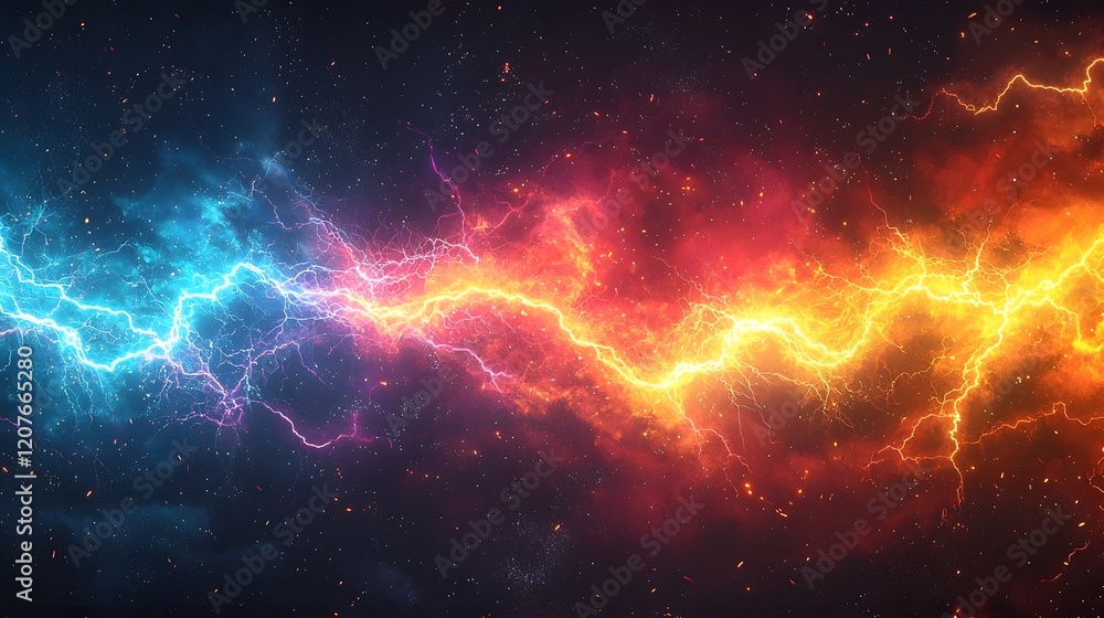 Fototapete dramatic multicolored electrical sparks lightning like plasma bursts and high energy luminous patter