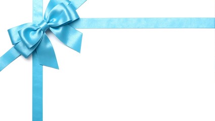 Vibrant aqua blue ribbon bow on white background