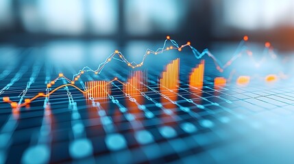 Sophisticated line and bar charts overlaid on a crisp white background with a delicate grid perfect for data analysis visuals and financial forecasting
