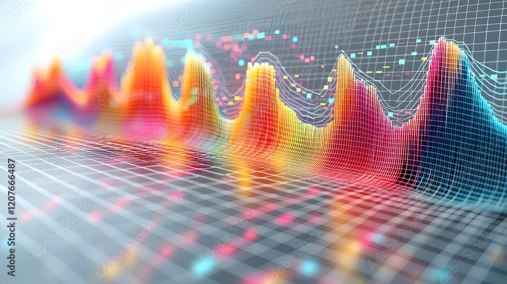 Aufkleber Stunning data visualization combining multicolored line and bar charts set against a white background with a gentle grid pattern