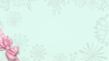 Pastel pink ribbon bow on mint green with floral motifs perfect for spring sales