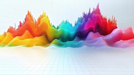 Stunning and visually captivating data visualization showcasing a dynamic combination of multicolored line and bar charts set against a minimalist white background with a gentle gridded pattern
